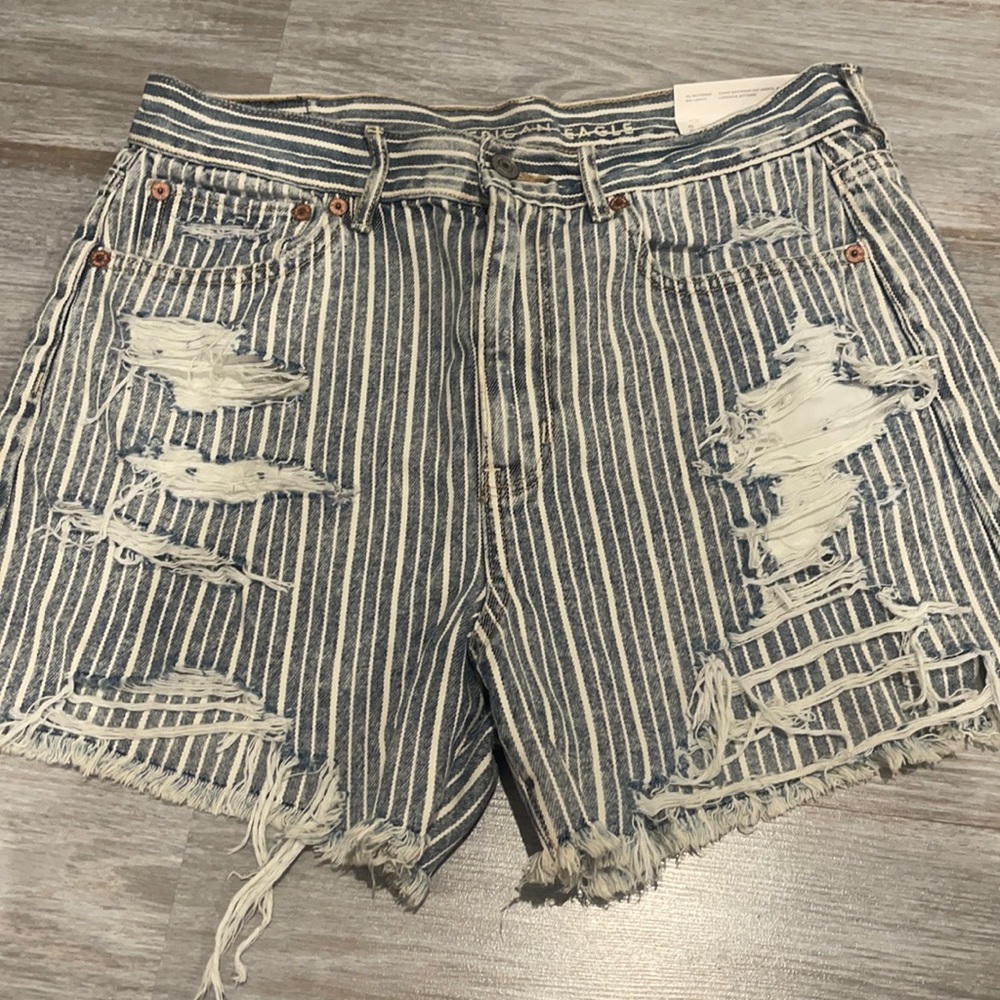 Distressed denim shorts